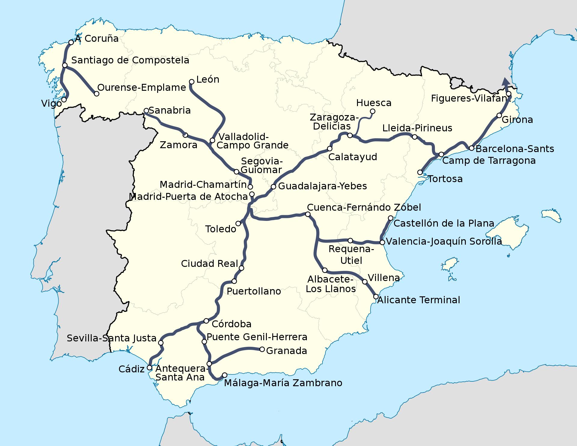 ave espanha mapa Espanha ferroviária ave mapa de trens Ave Espanha mapa de rota 