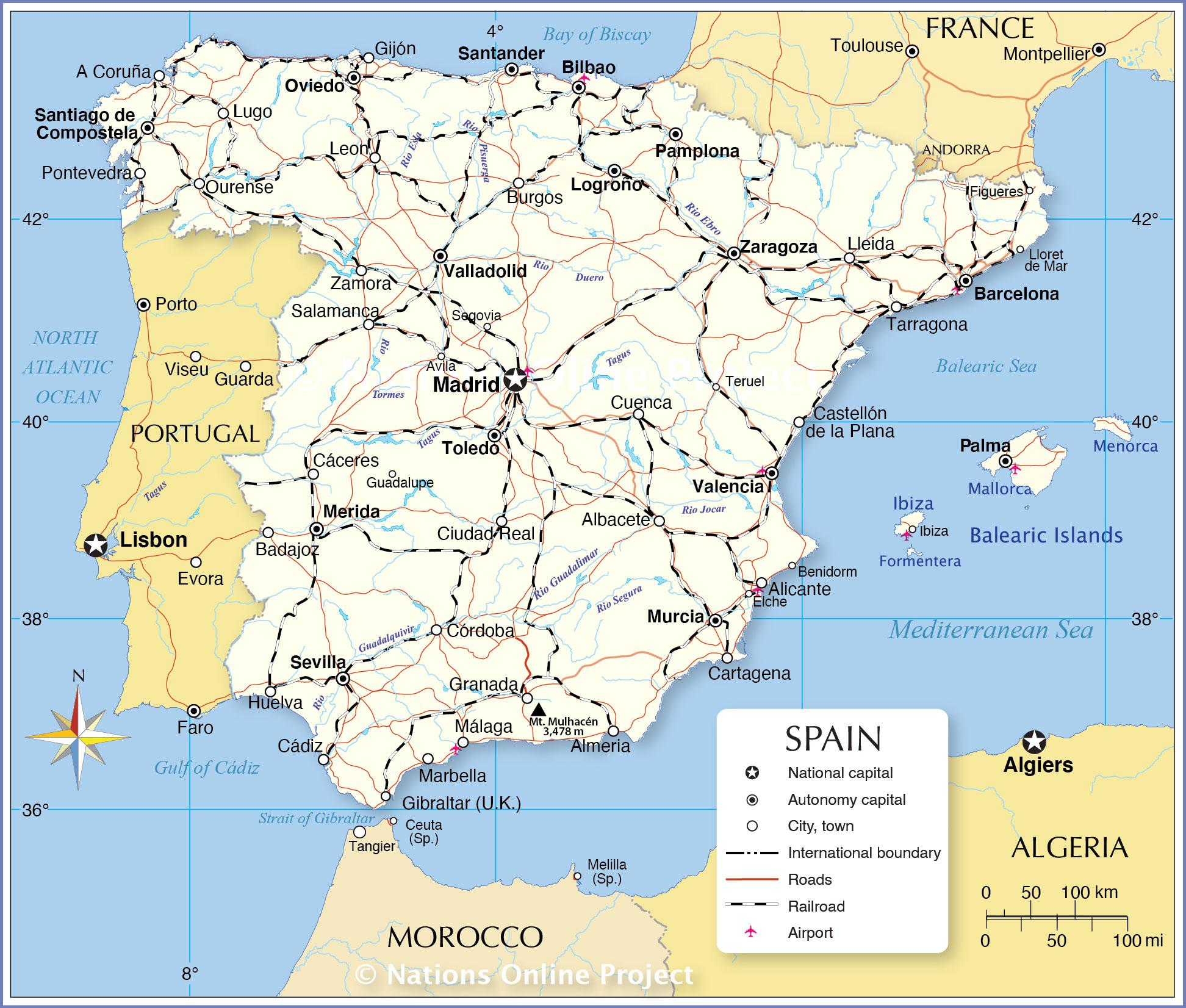 Espanha mapa - Mapa mostrando a Espanha (Europa do Sul ...