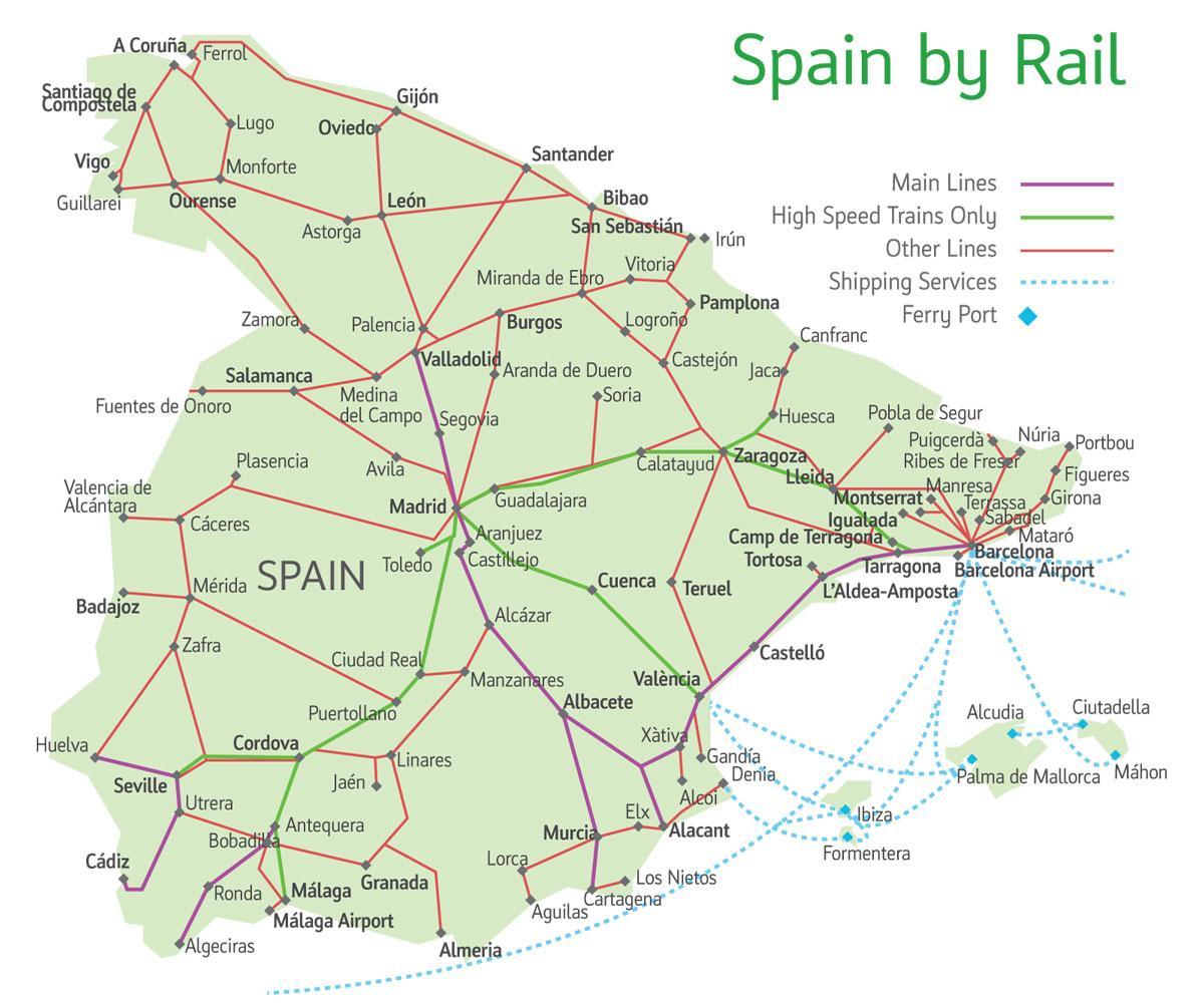 A Espanha De Trem Mapa 