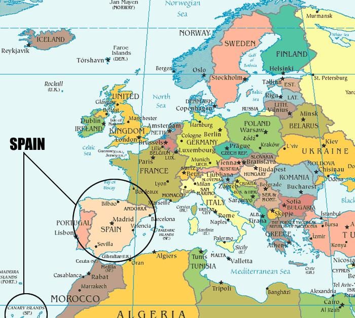 mapa com a Espanha