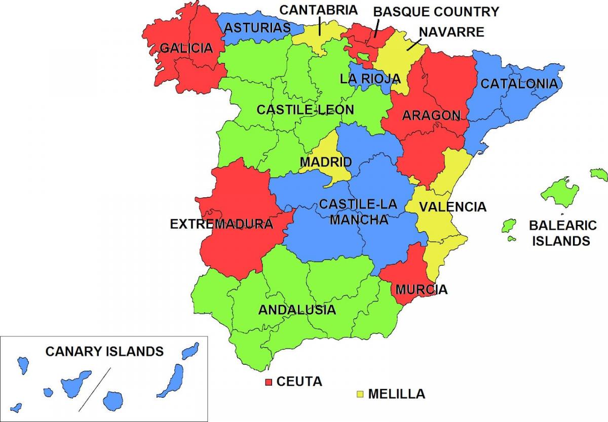 Espanha Regiões Do Mapa Mapa De Espanha E Regiões Sul Da Europa Europa 2363