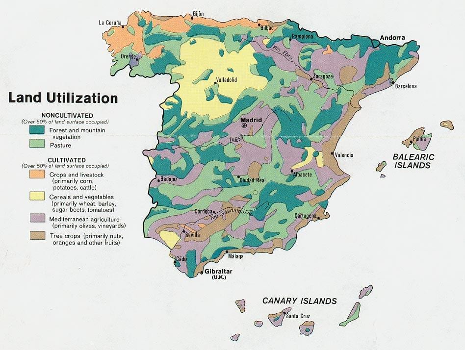 mapa da Espanha agricultura