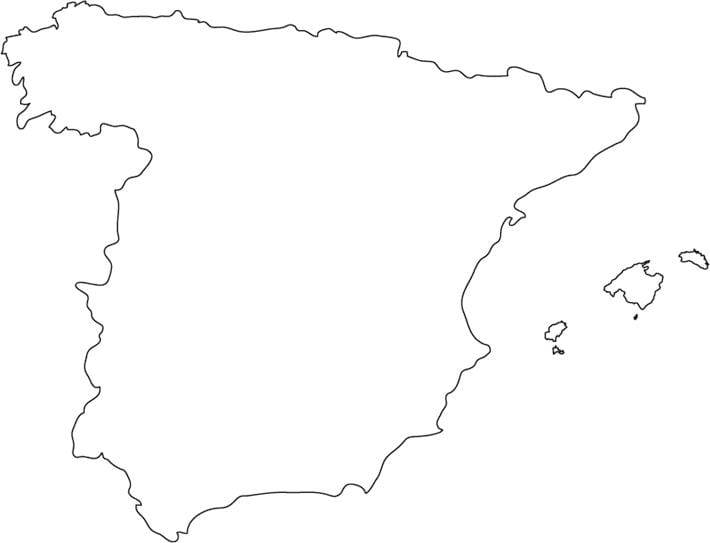 mapa de contorno de Espanha, com as cidades