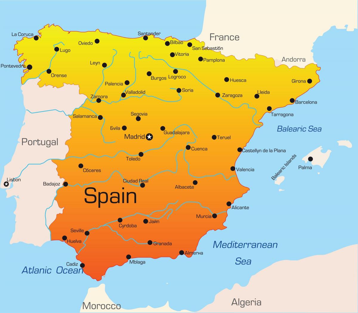 destinos de férias em Espanha mapa