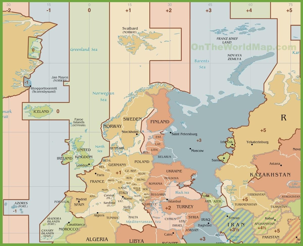 mapa da Espanha de fuso horário