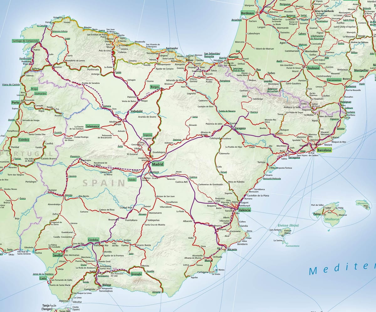 mapa da Espanha ferroviário