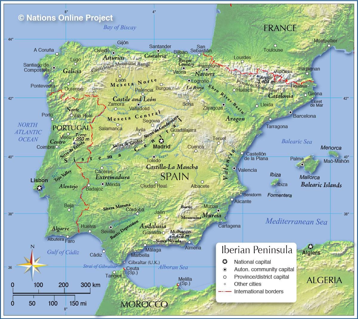 mapa da Espanha topográfico