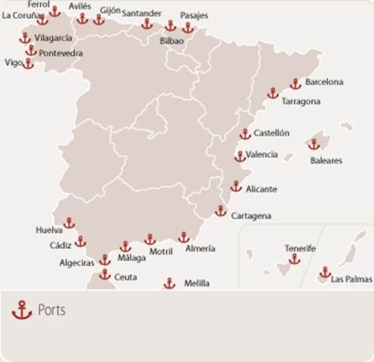 portos de ferry de Espanha mapa