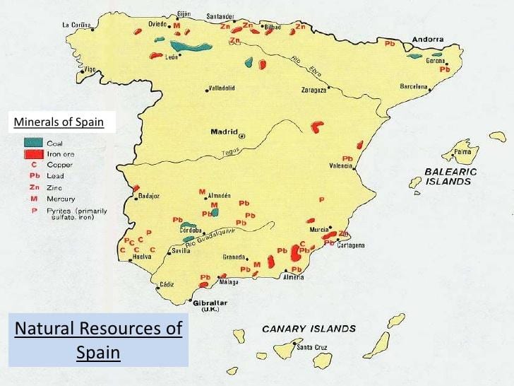 mapa da Espanha recursos naturais