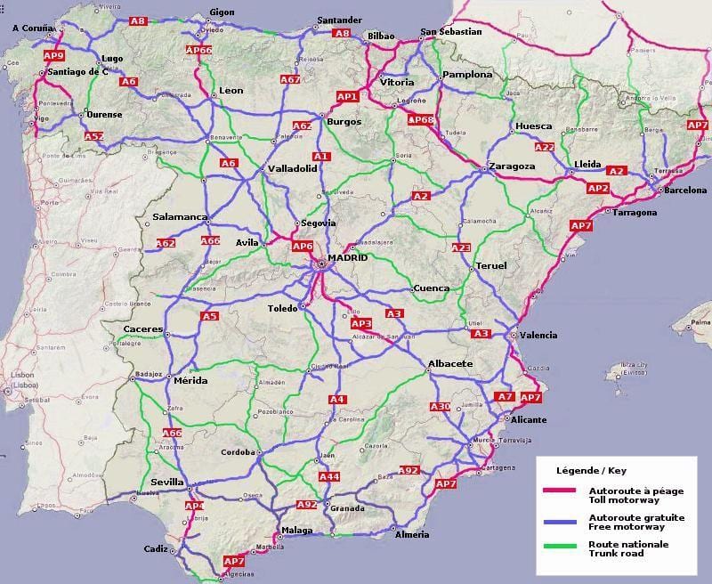 mapa da Espanha estrada