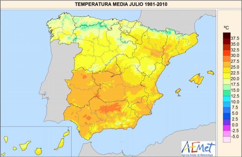 mapa da Espanha temperatura
