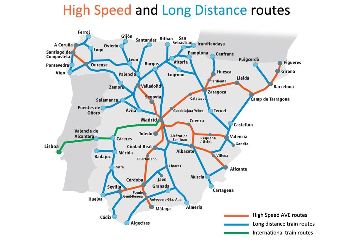 Espanha trem rápido mapa