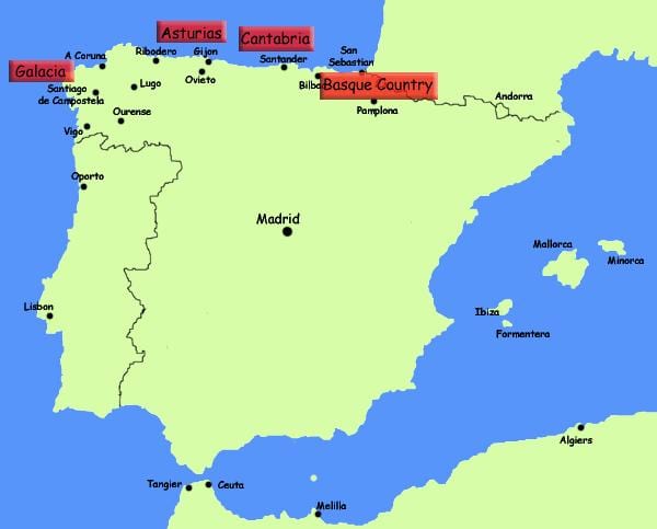 no norte da Espanha, resorts mapa
