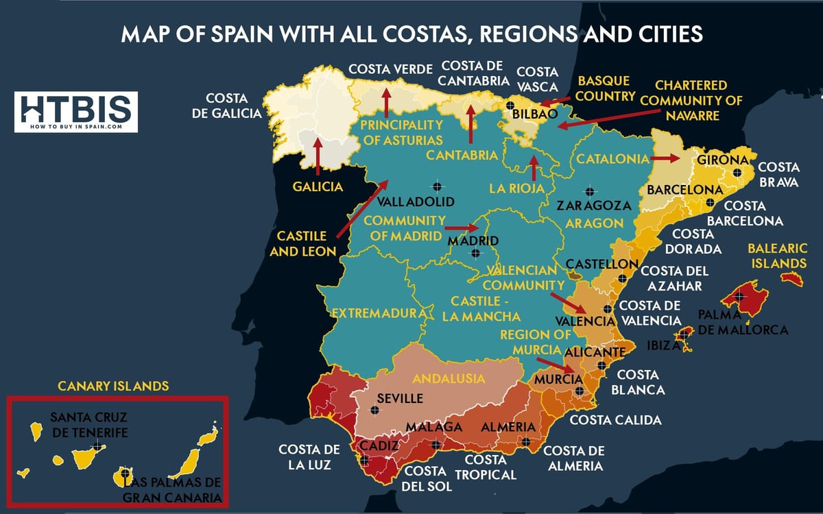 mapa do sul da Espanha costa