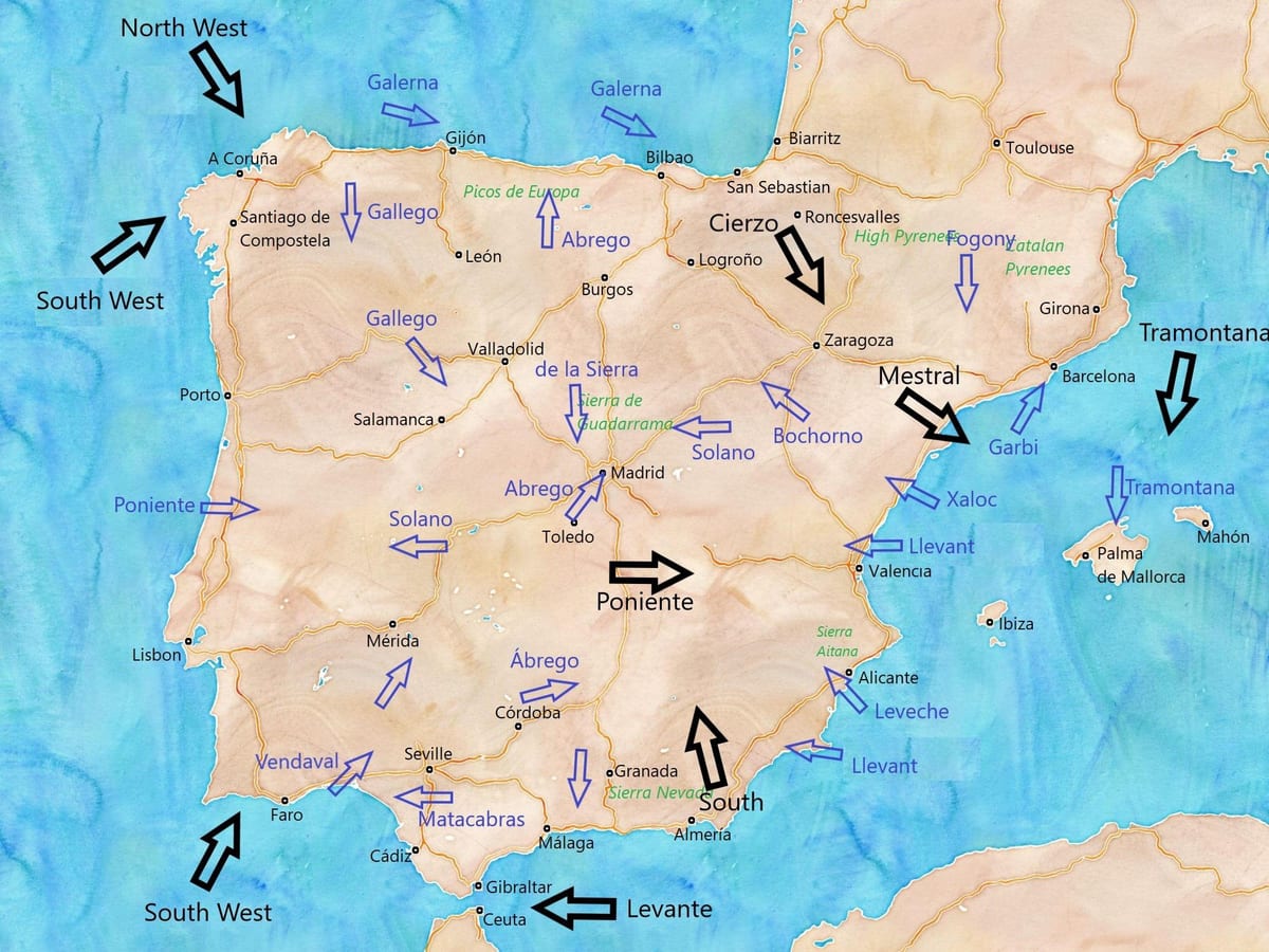 mapa da Espanha vento
