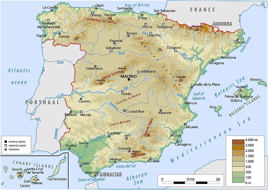 mapa físico Espanha