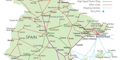 Mapa de rotas de trem na Espanha