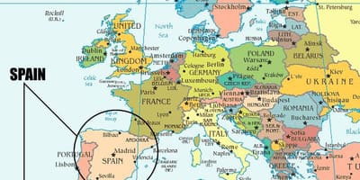Mapa com a Espanha