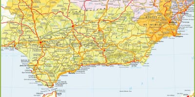 Mapa detalhado do sul da Espanha
